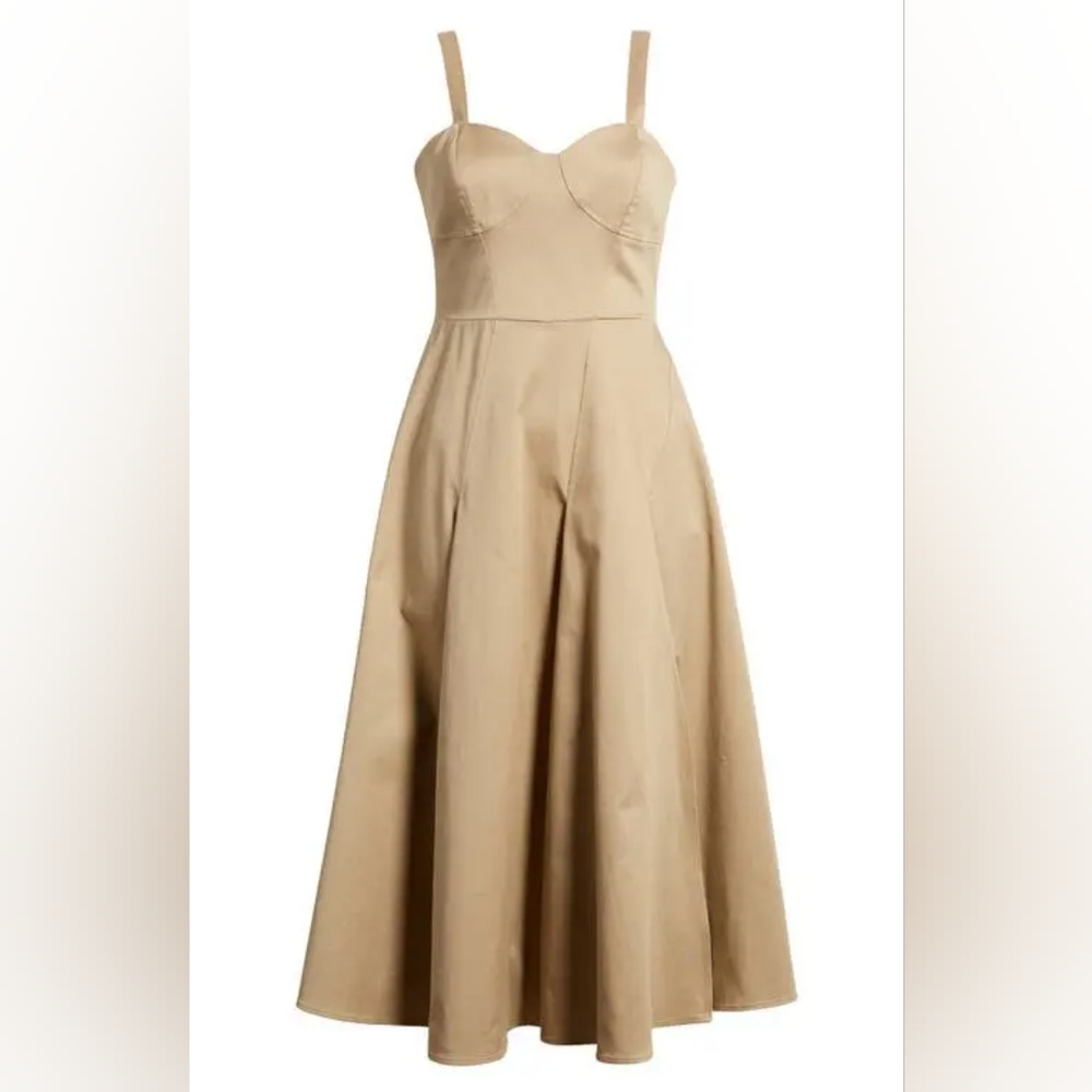 Anthropologie Du Paradis Khaki Tan Sleeveless Stretch Poplin Midi Dress Medium